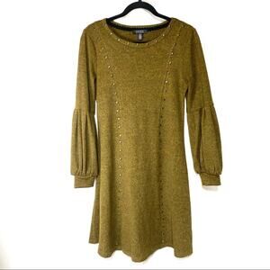 Spense Green Studded Balloon Sleeve Sweater Dress Size Small
